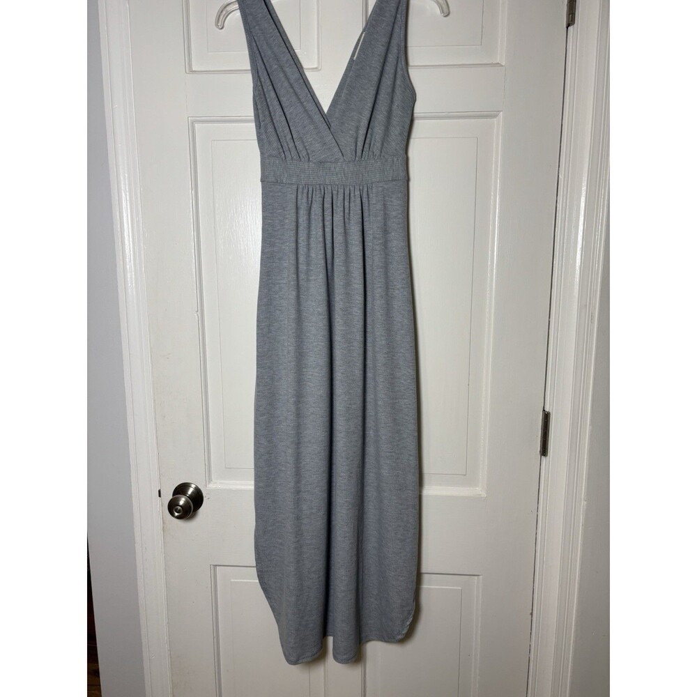 Rolla Coster Sleeveless Grey V-Neck Maxi Dress w/Slits & Elastic Waist Women’s S